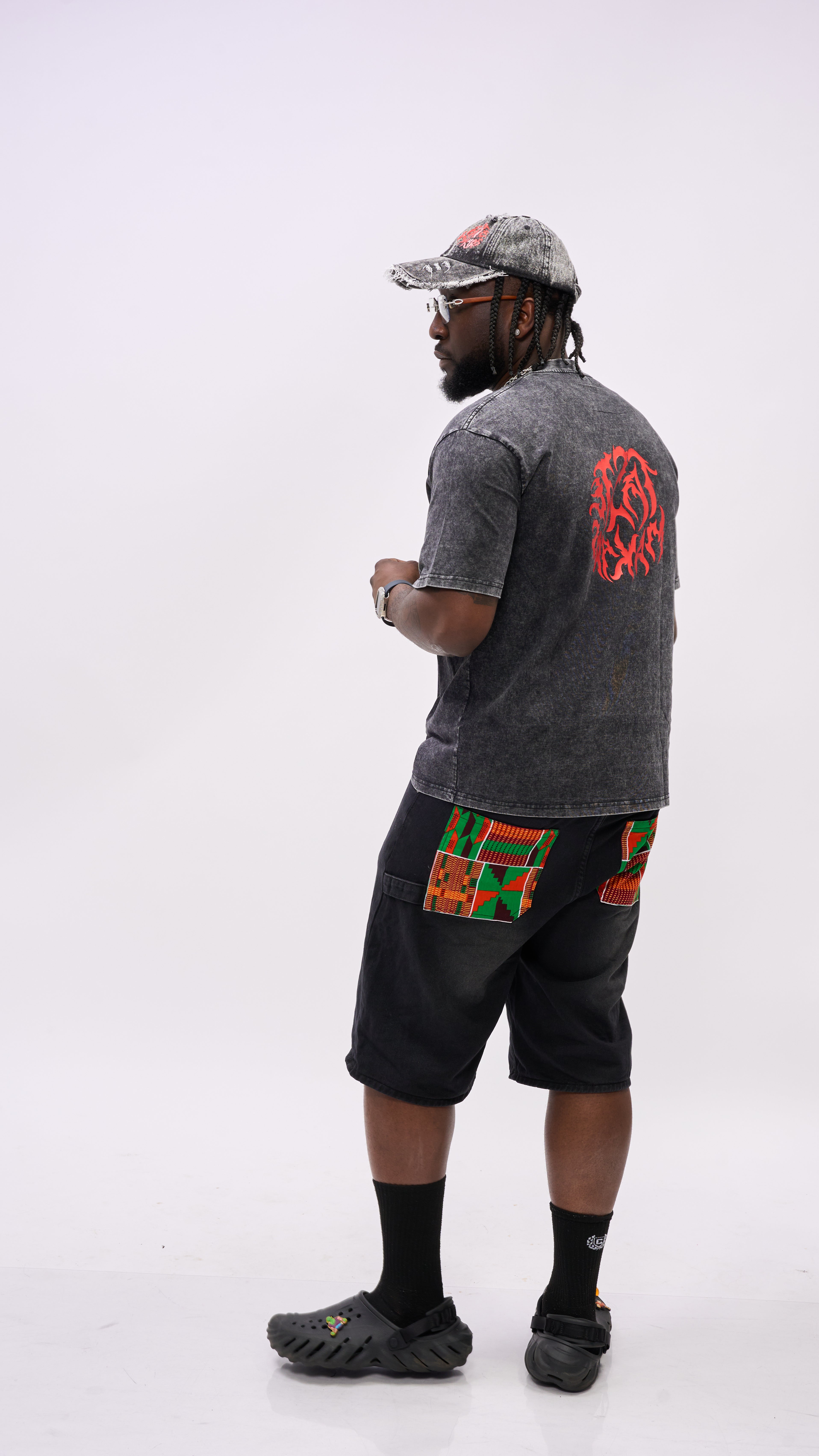 Kente Denim Shorts