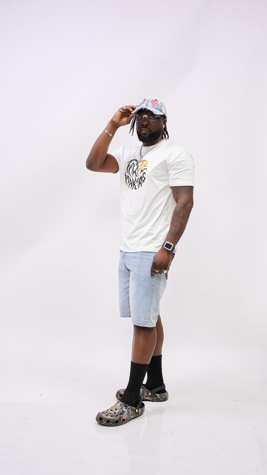 Kente Denim Shorts
